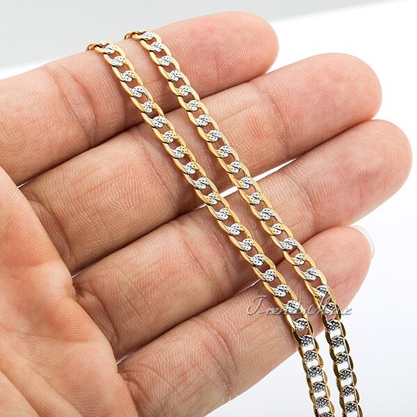 4mm 18-30" Diamond-Cut Curb Cuban Link Gold Plated Chain Necklace Men Women Gift