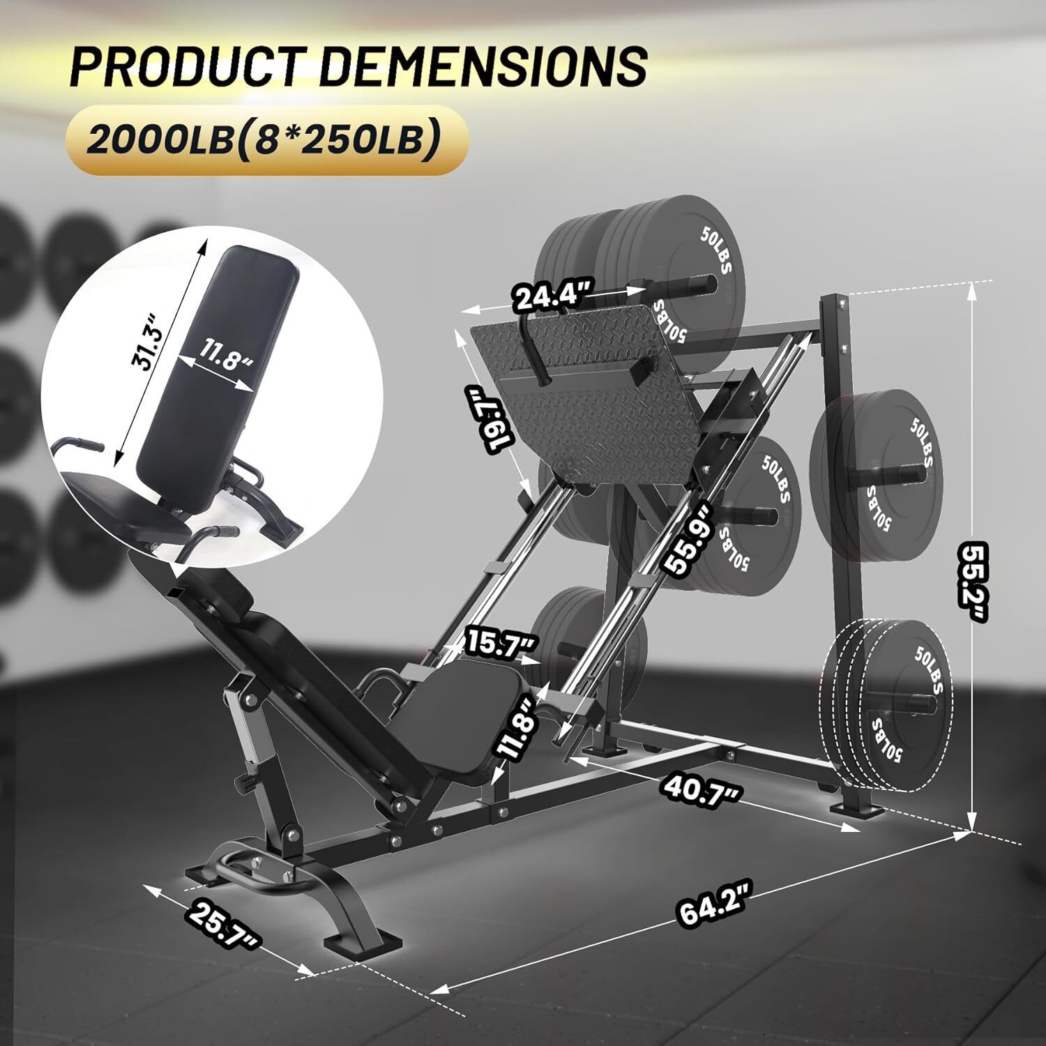 2000lb Leg Press Machine Professional Adjustable Leg Press Machines for Home US