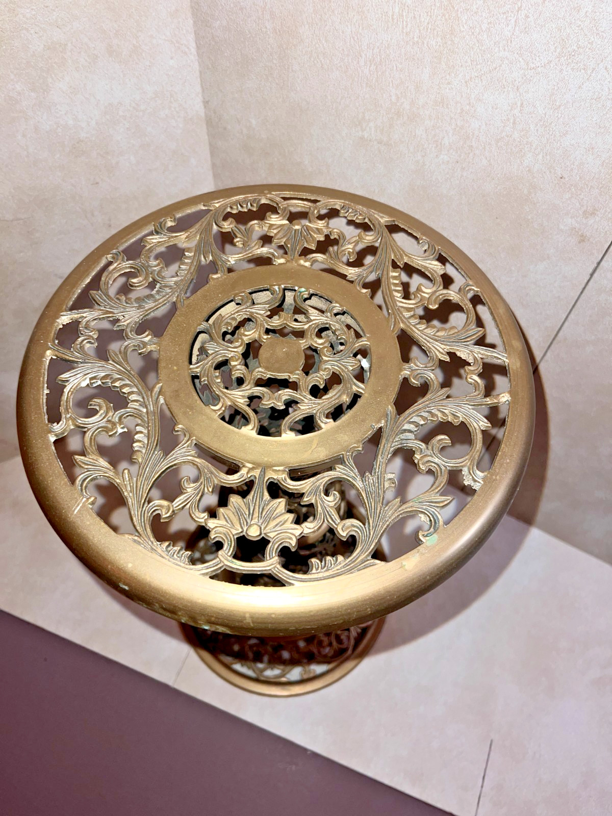 RARE 1950s Italian BRASS Filigree Plant Stand/ Table, Handmade Ornate Design