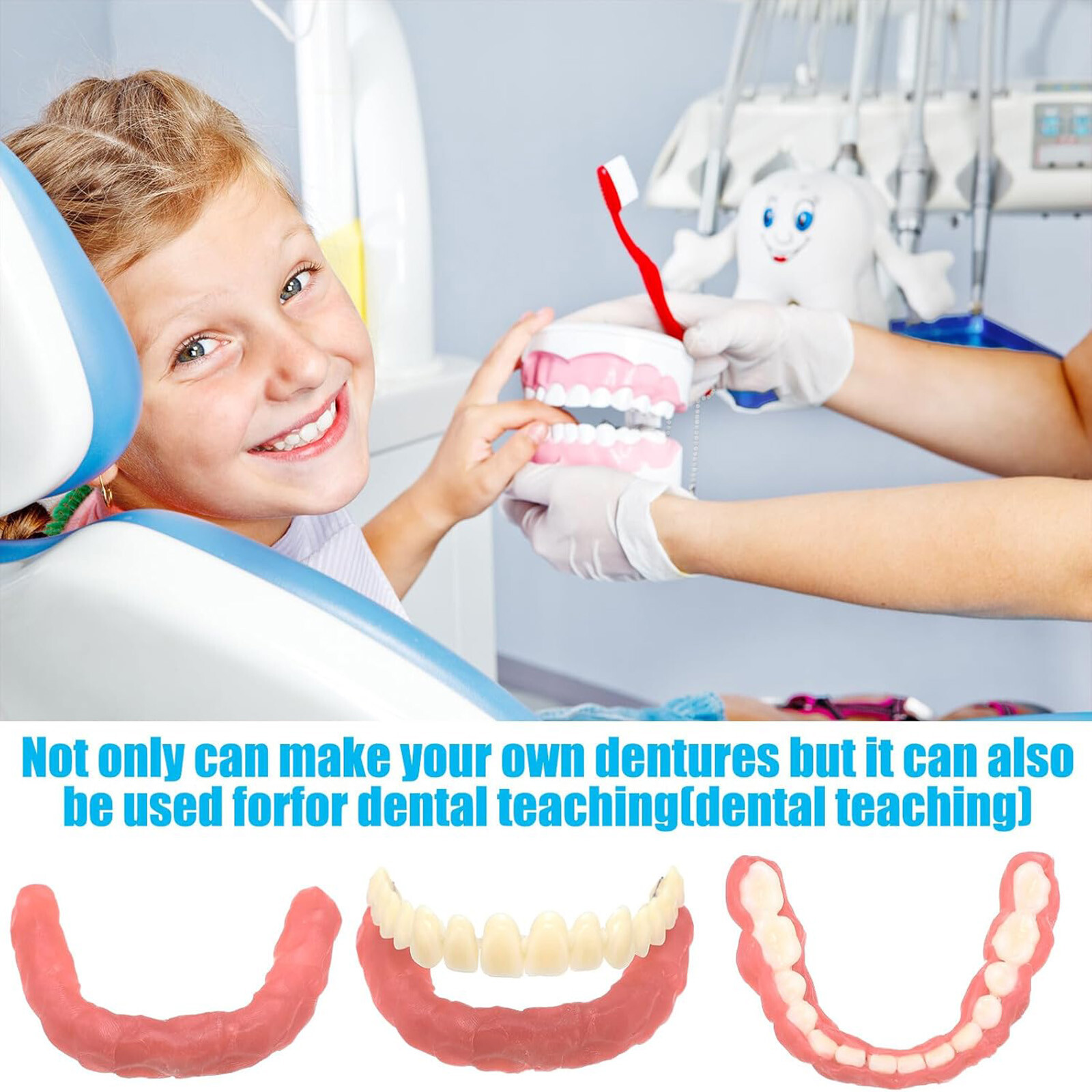 2 Set DIY Dentures Fake Teeth Kits Top and Bottom Dentures Temporary Fake Teeth