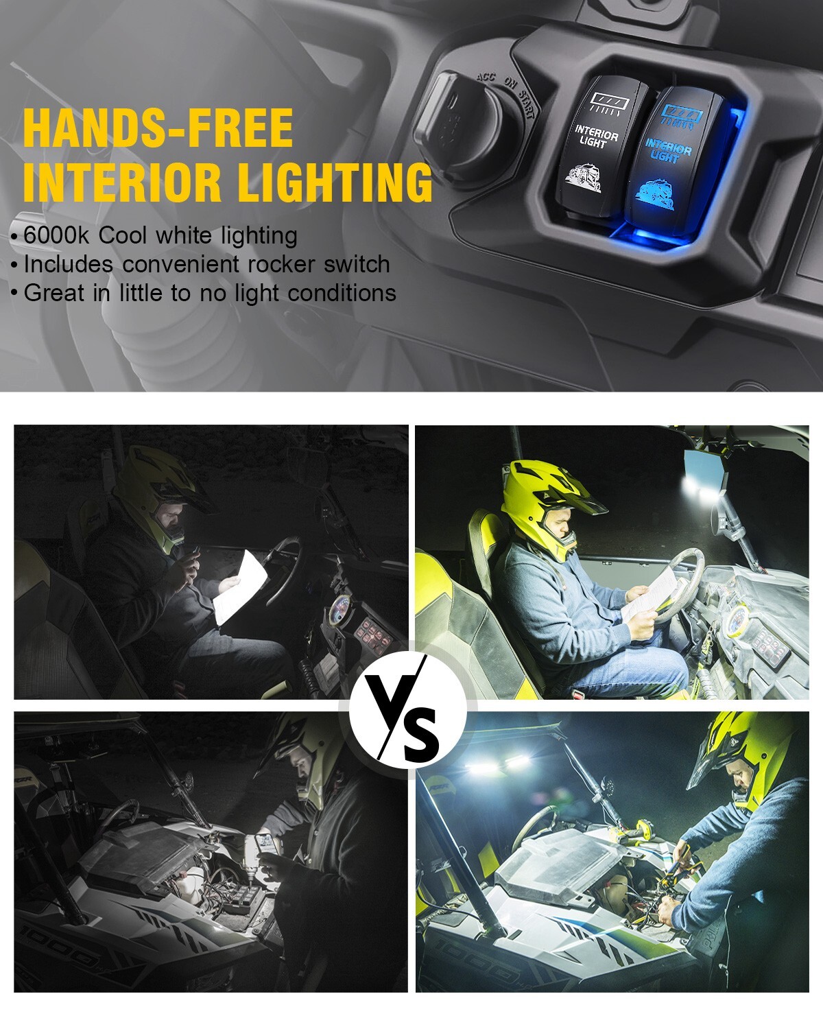 UTV Rear View Center Mirror w/ Light 1.75 - 2" For Polaris RZR XP 1000 Can Am X3