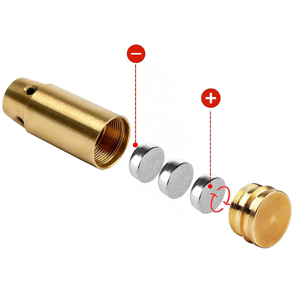CAL 9mm Red Laser Bore Sight Brass Cartridge Bullet Shap Boresighter 6 Batteries