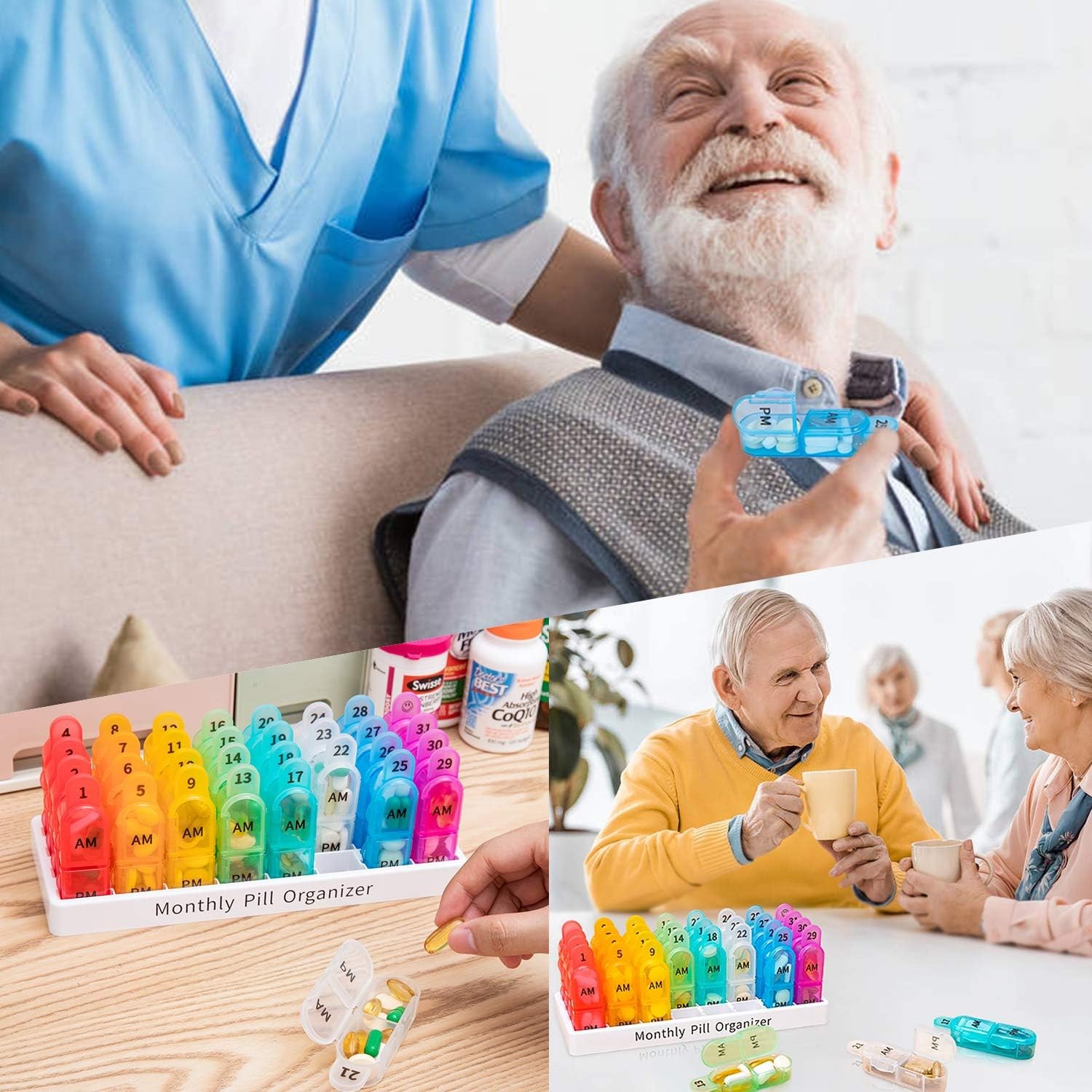 Daviky Monthly Pill Box Organizer 2 Times a Day - 30 Day Pill Box AM PM,BPA Free