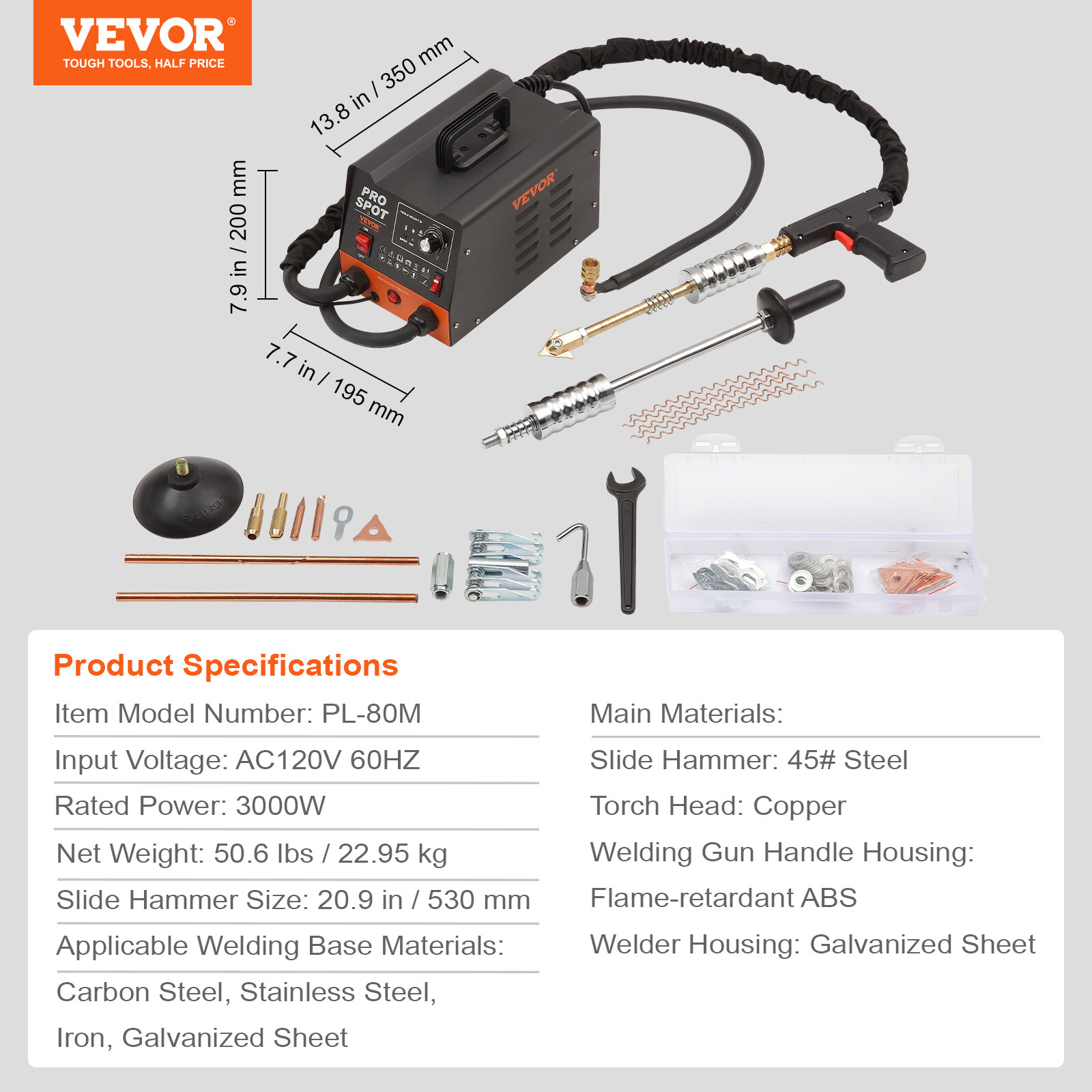 VEVOR Stud Welder Dent Repair Kit 3 KW Spot Welder Dent Puller & 6 Welding Modes