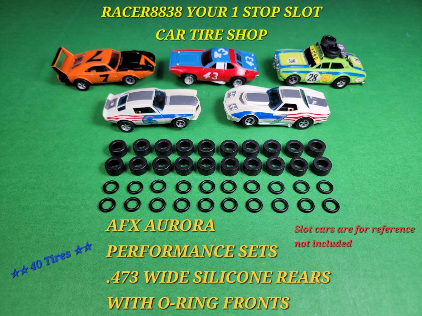 ☆40 Tires☆ .473 OD Silicone WIDE REARS AFX AURORA MAGNATRACTION Front orings HO