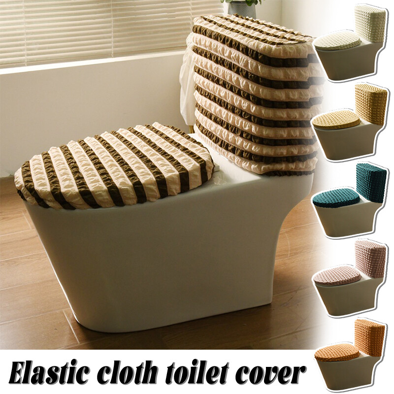 Bathroom Toilet Lid Cover Elastic Seat Toilet Tank Lid Cover Sets Fits Most Size