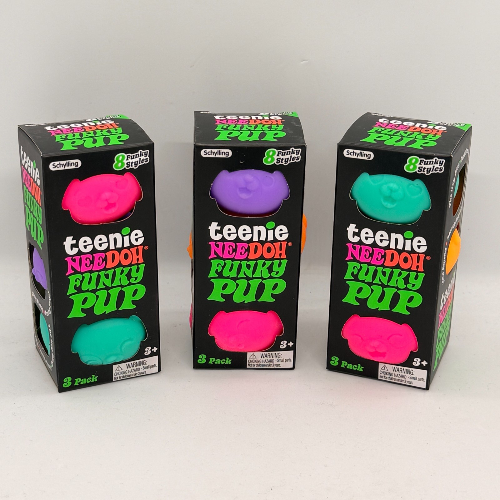Teenie Funky Pup NeeDoh Squeeze Toy Neon Stress Ball - Set of 3 - CHOOSE COLORS!