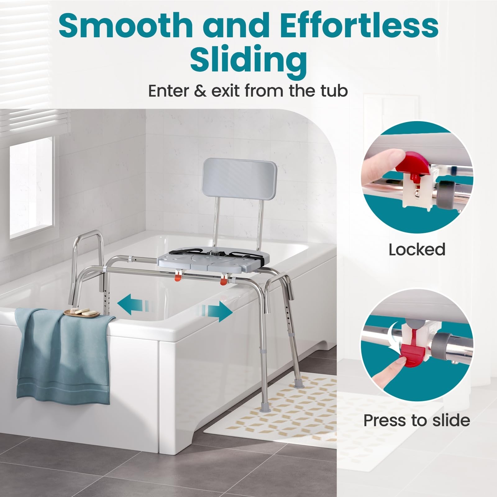 400lb Sliding Tub Transfer Bench Shower Chair with Backrest