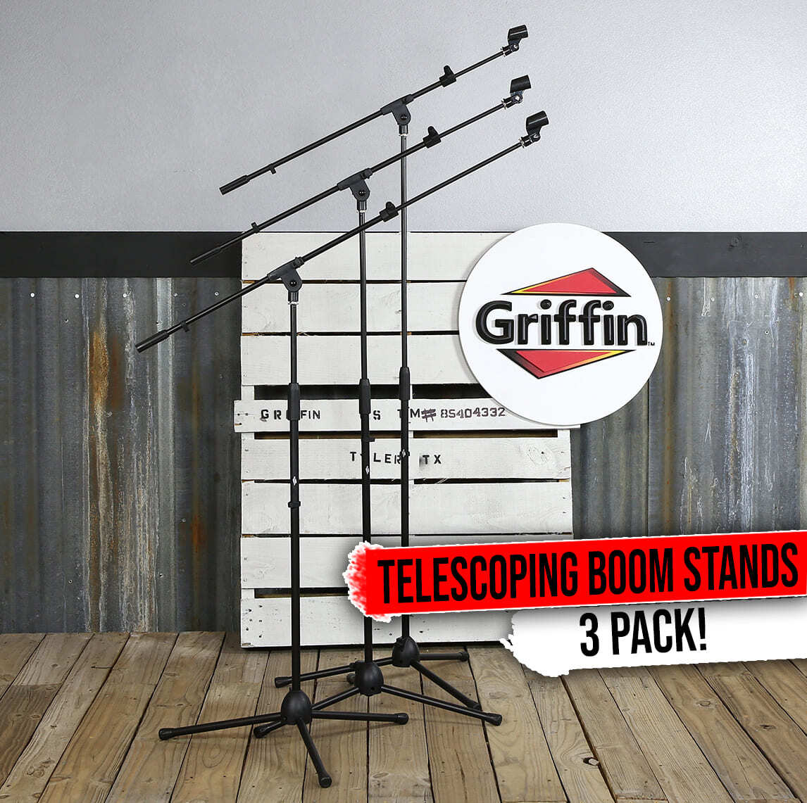 Microphone Boom Stand 3 PACK - GRIFFIN Telescoping Boom Tripod Studio Stage Mic