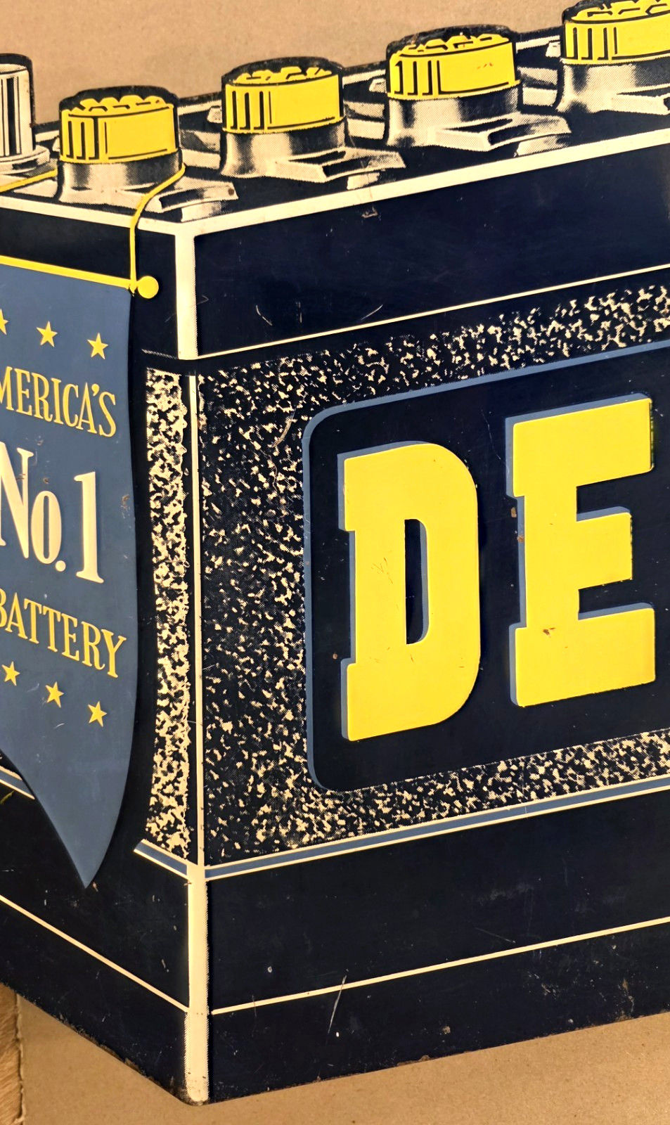 Rare vintage DELCO ** America's No. 1 BATTERY ** FLANGE SIGN - 6 volt gas oil
