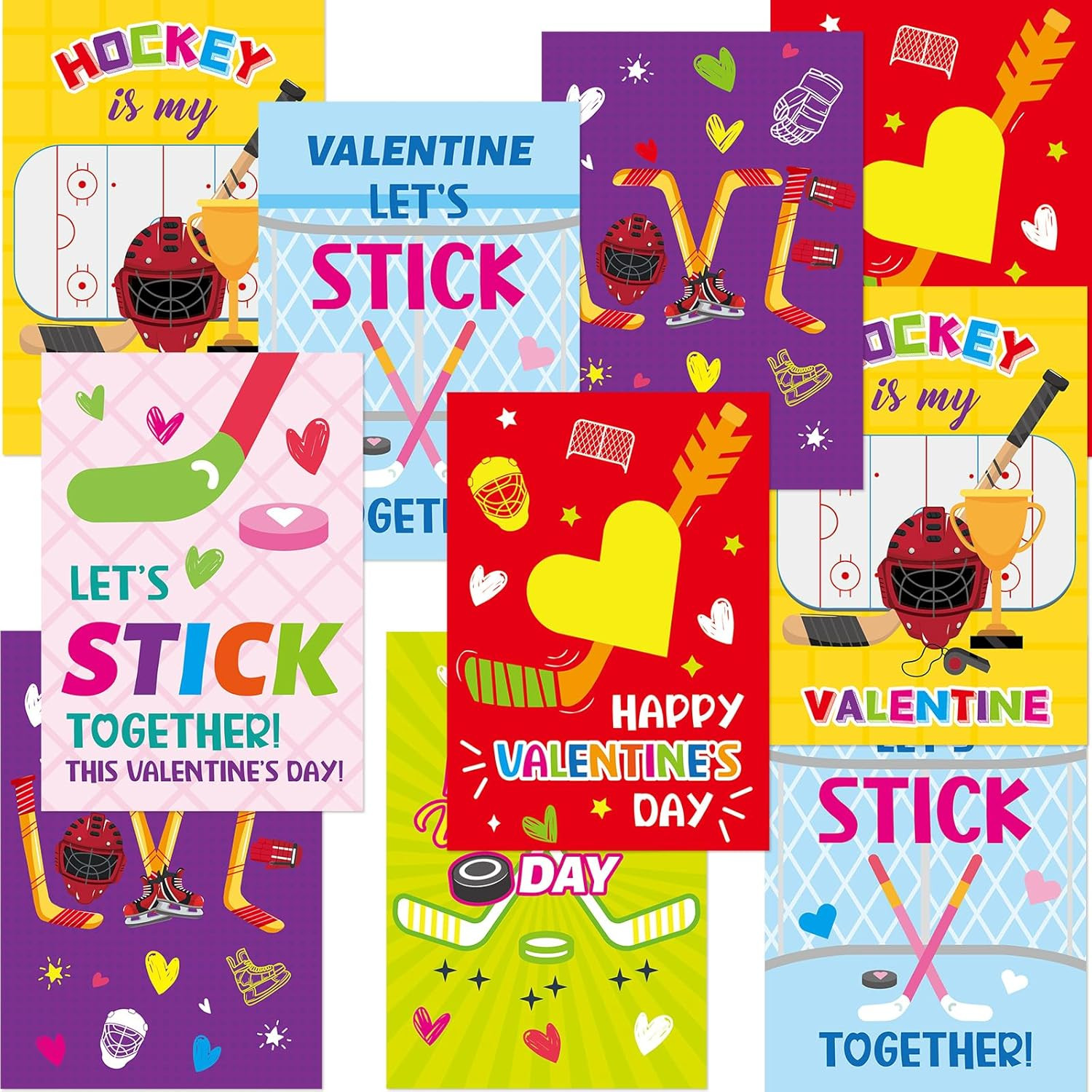 Hockey Valentine's Day Cards with Envelopes, 12-Pack for Kids