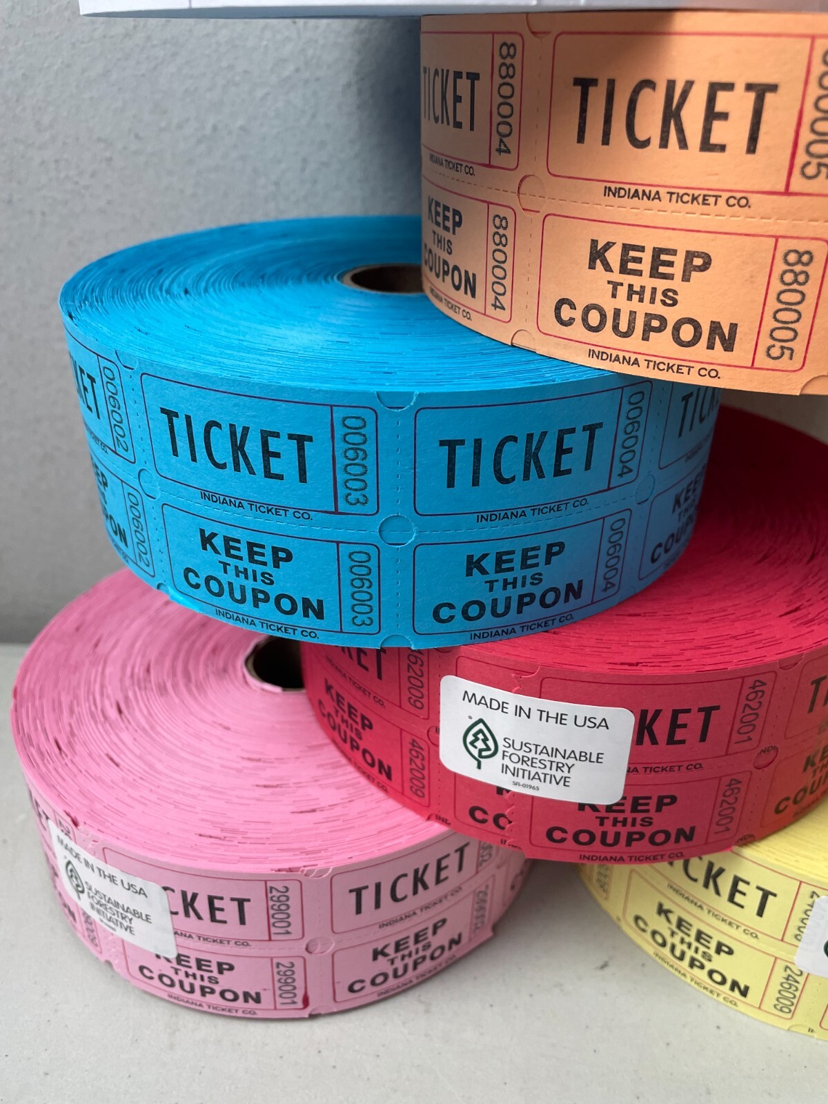 8 Rolls Raffle Tickets Double Stub 2000 Each 50/50 Split the Pot 1 Roll Ea Color