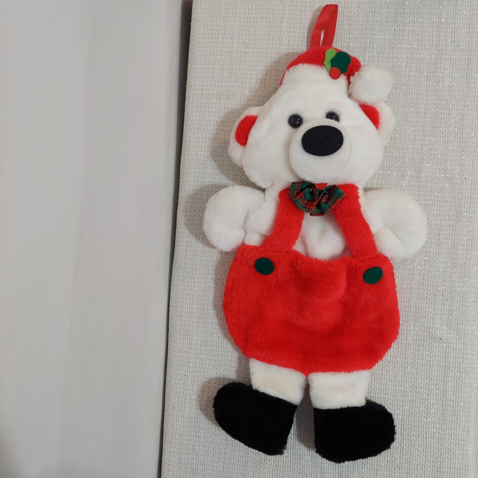 Vintage Santas Best 20" White Teddy Bear 1980s Christmas 3D Stocking Plush