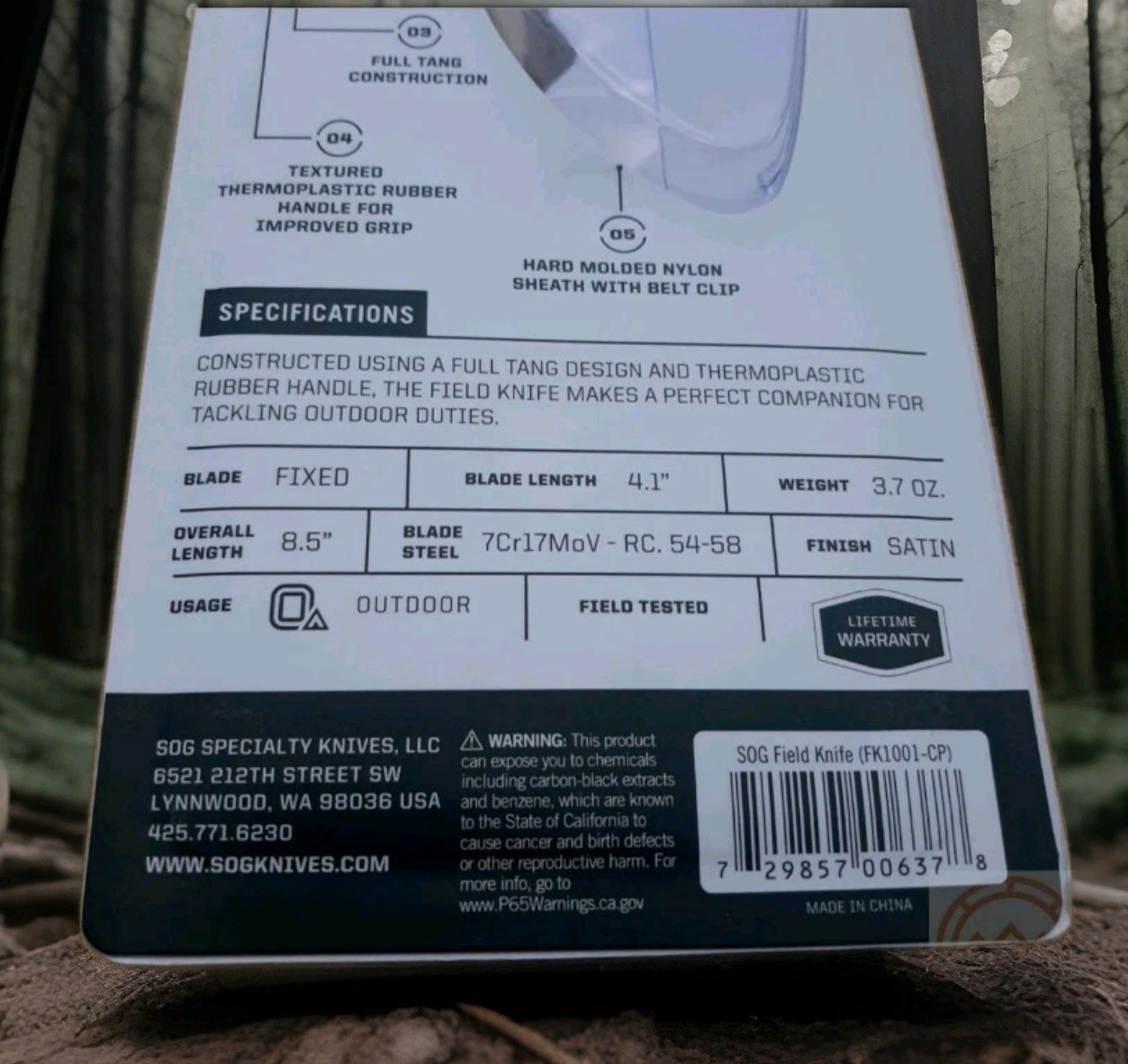 SOG Field Fixed Blade Knife 7Cr17MoV Steel Full Tang w/ Sheath Black TPR 4"