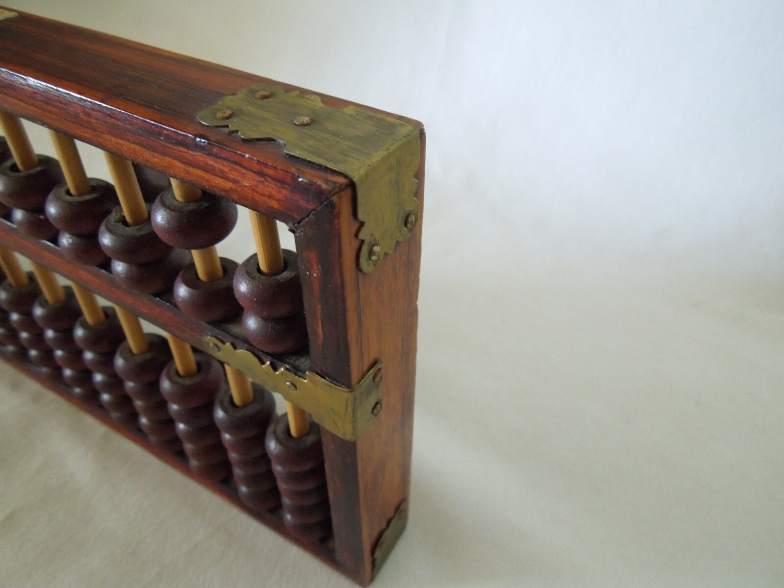 Vintage Chinese Abacus Wood Frame & Beads w/ Brass Hardware 13 Rows 91 Beads