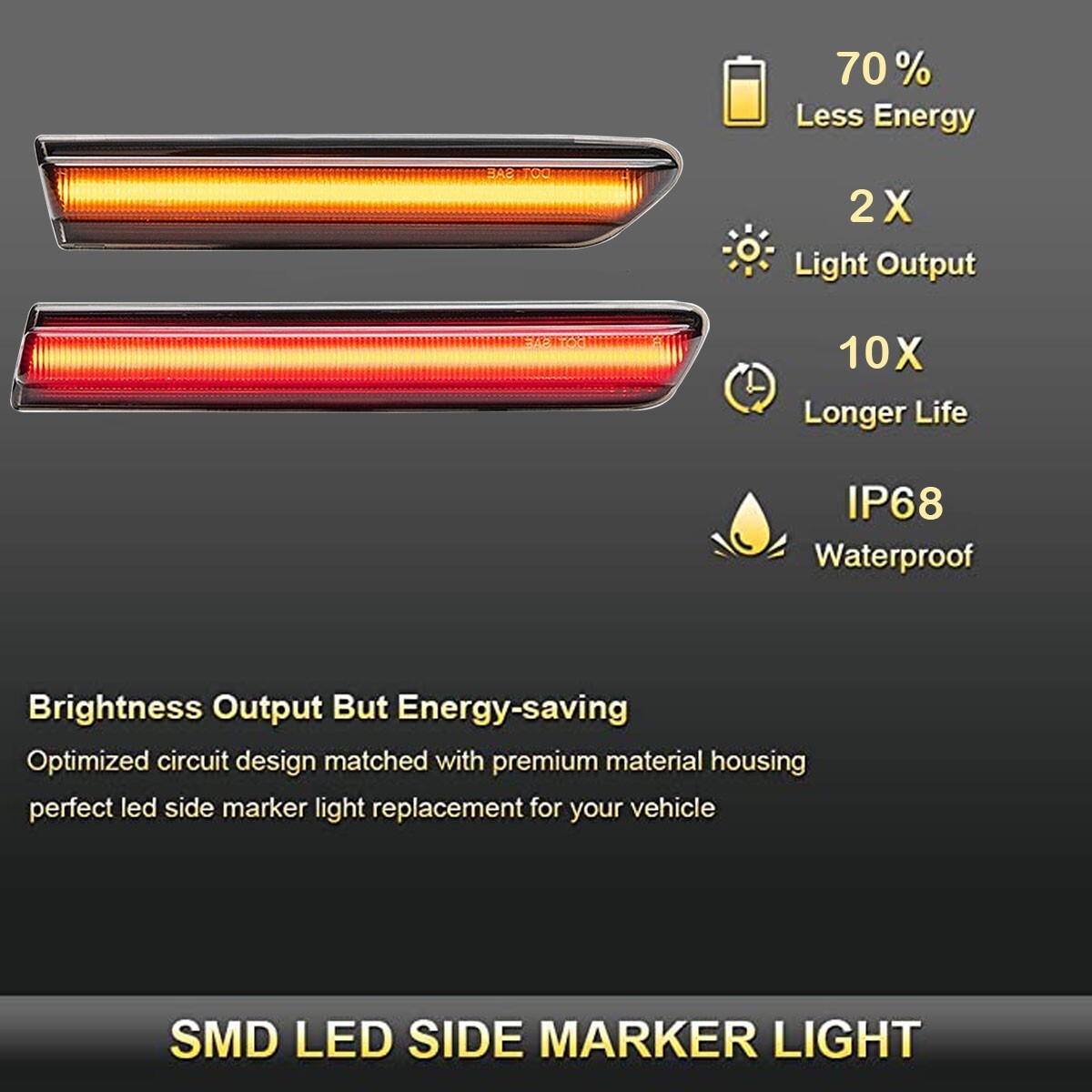 4PCS For 2004-2008 Acura TL Smoked Lens LED Front Rear Fender Side Marker Lights