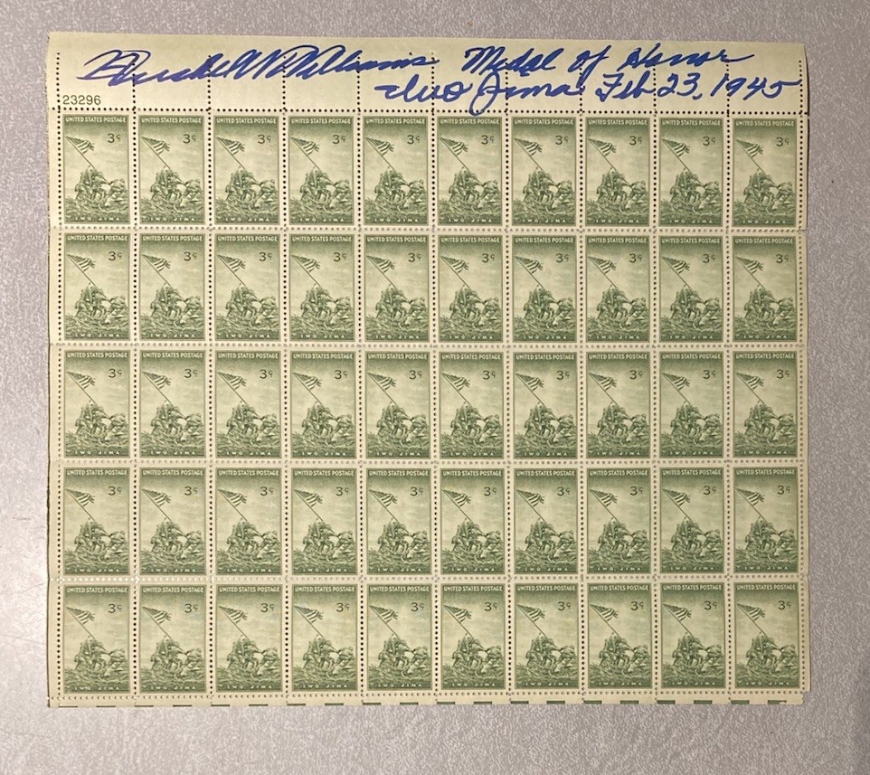Hershel Woody Williams Marines USMC Medal Of Honor Signed Iwo Jima Stamp Sheet