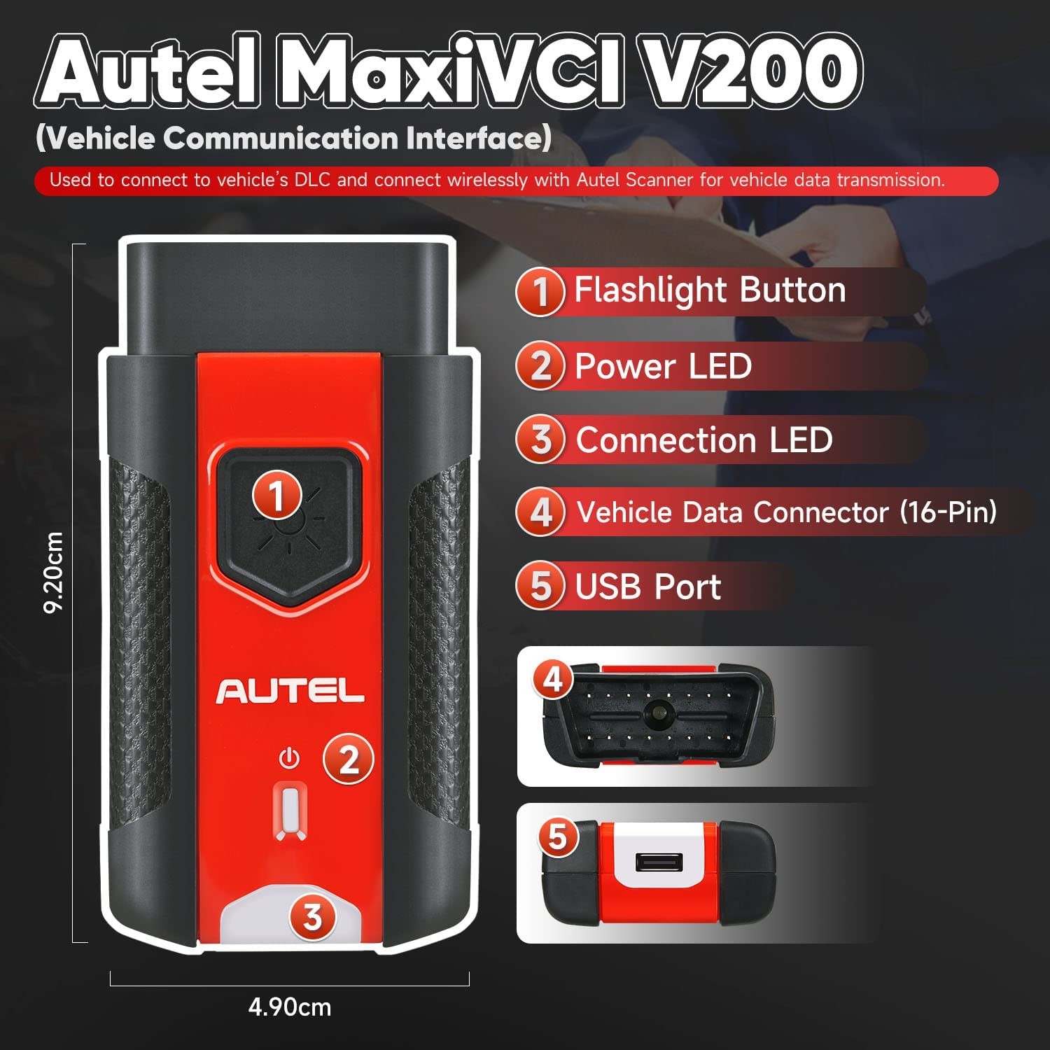 AUTEL MaxiVCI V200 Bluetooth Wireless Diagnostic Interface For MS906 PRO ITS600