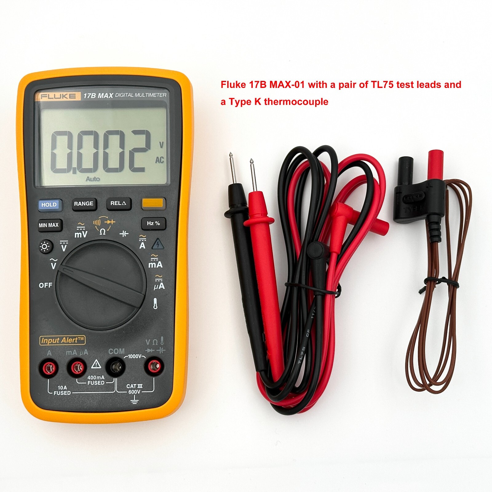 Fluke 17B MAX Digital Multimeter Audible/Visual Alarm CATIII 600V AC/DC
