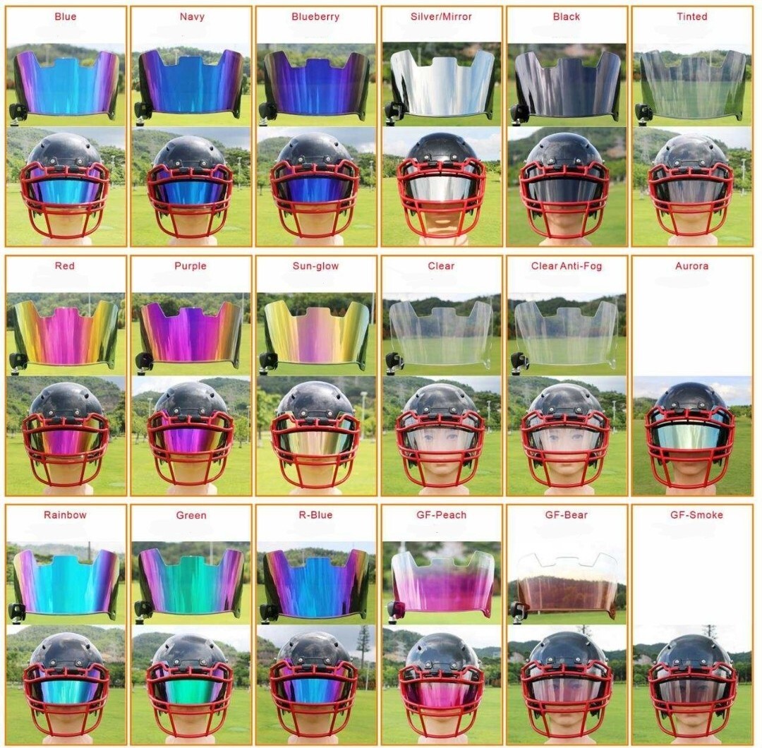 Full Size Football Helmet Visor Comes With Set of Quick Clips Youth and Adult