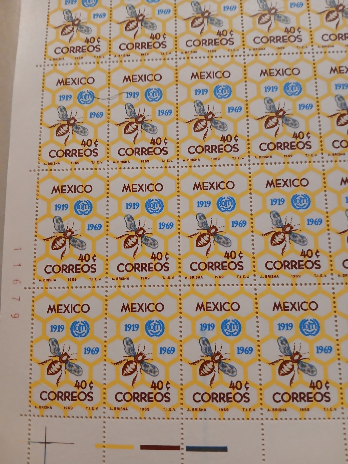 Mexico 1006 Stamp Sheet, MNH Mi 1311 50th Ann. 1969 Honeycomb, Bee,