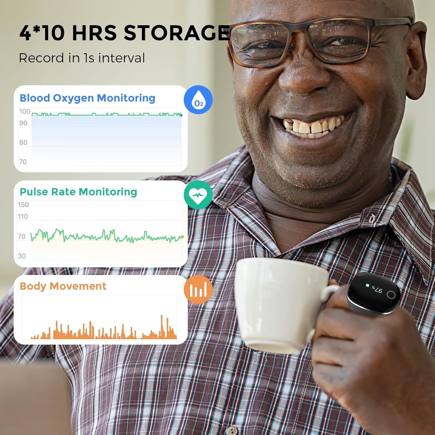 🔥 O2Ring-S Oxygen Monitor w/ Vibration Reminder Bluetooth Pulse Oximeter Wellue