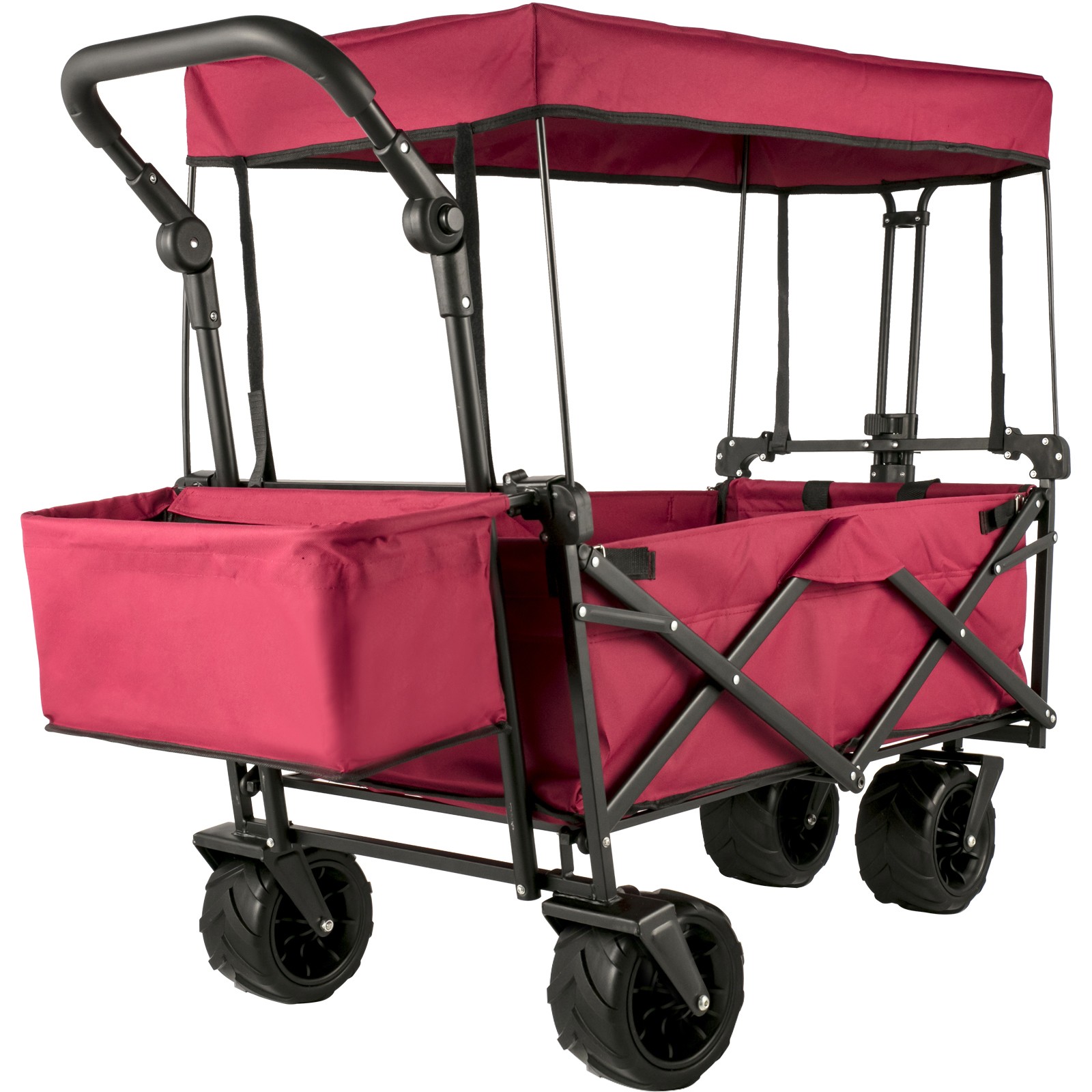 Folding Wagon Cart Collapsible Garden Cart w/Canopy 220lbs Capacity Beach