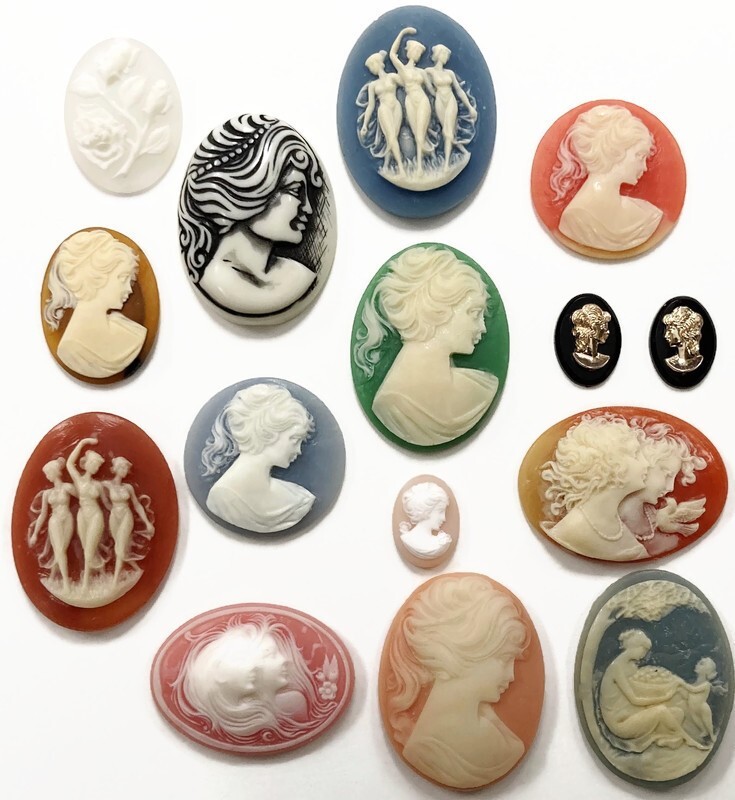 15 Vintage Acrylic Cameos (Hong Kong, Japan, West German) DIY Jewelry Making C81