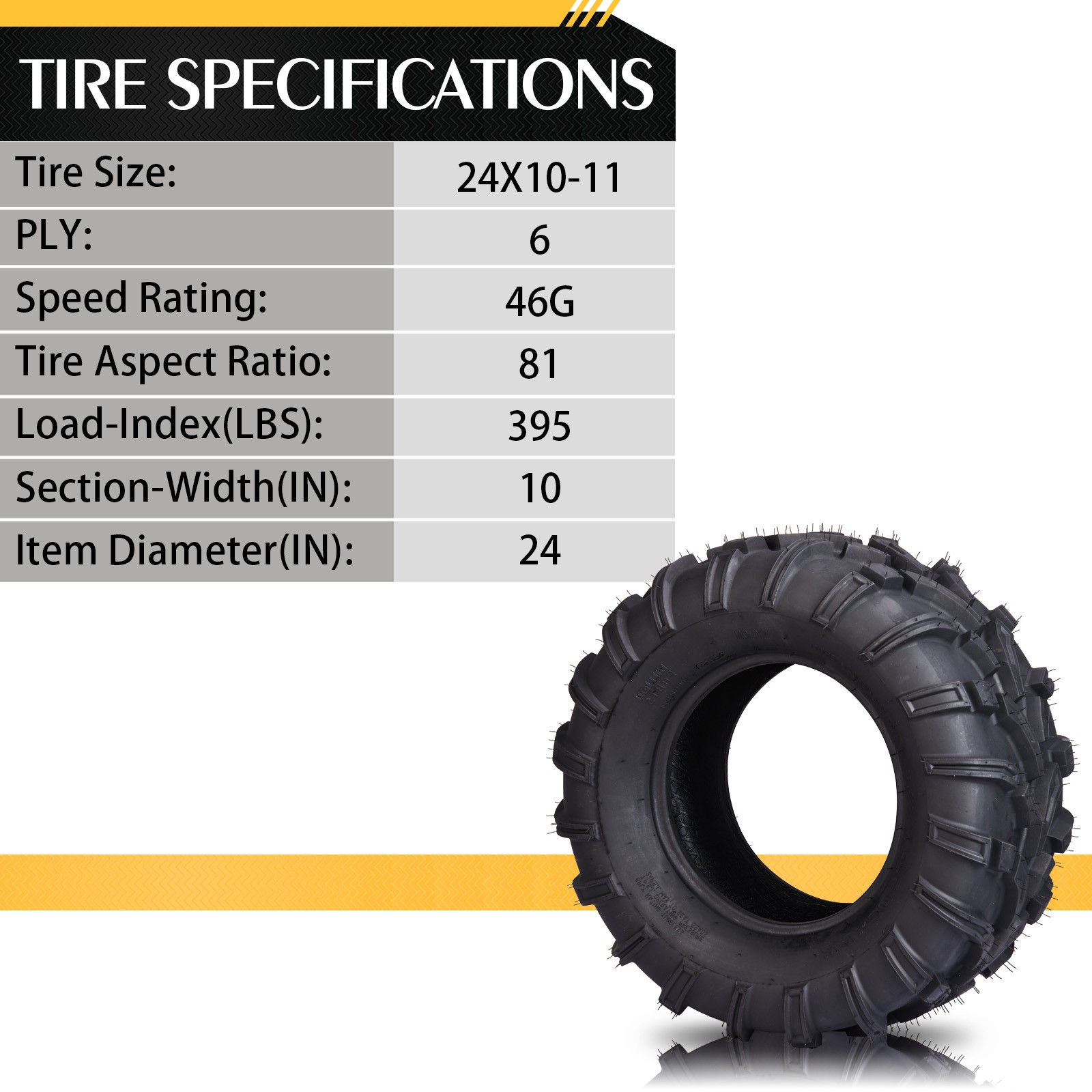 2pcs 24x10-11 ATV UTV Tires All Terrain AT 6 Ply Rated 24x10x11 Tubeless