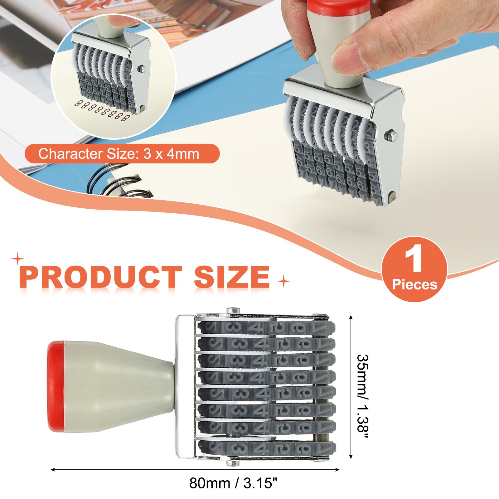 8 Digit Number Roller Stamp, Adjustable Rubber Stamp Symbol Office Date