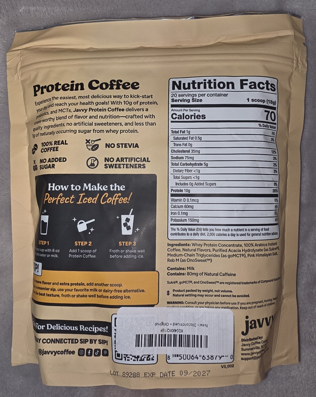 Javvy Original Protein Iced Coffee - Premium Whey Protein EXP 9/2027