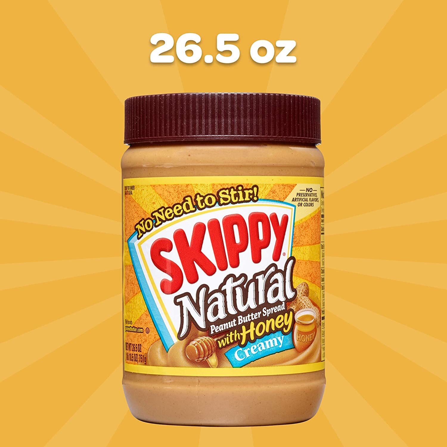 Skippy 26.5 oz NATURAL with HONEY Creamy Peanut Butter Spread ** BB 3/2025 **