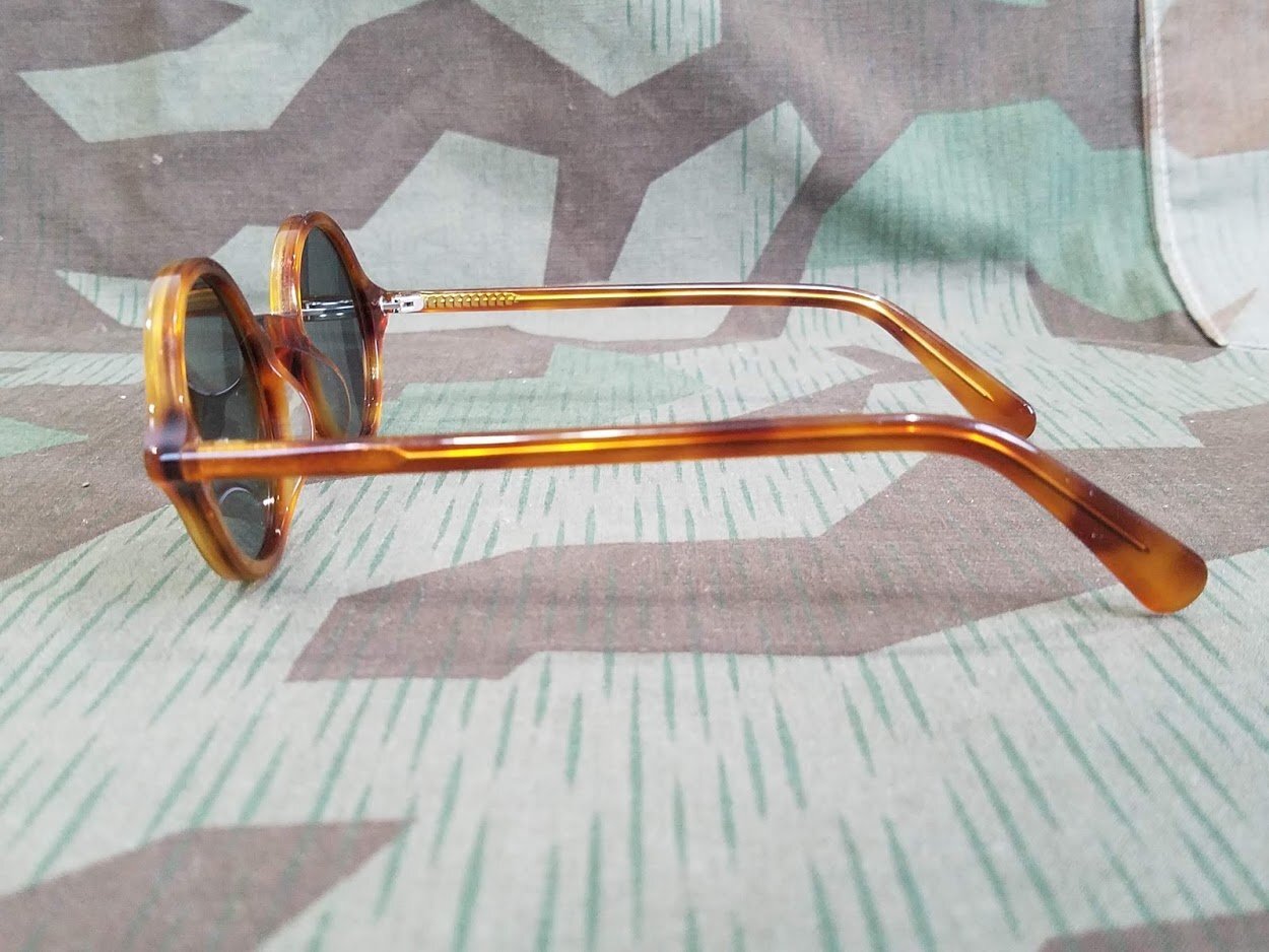 Repro WWII German Tortoise Shell Round MG Blendschutzbrille Sunglasses 1940s Vtg