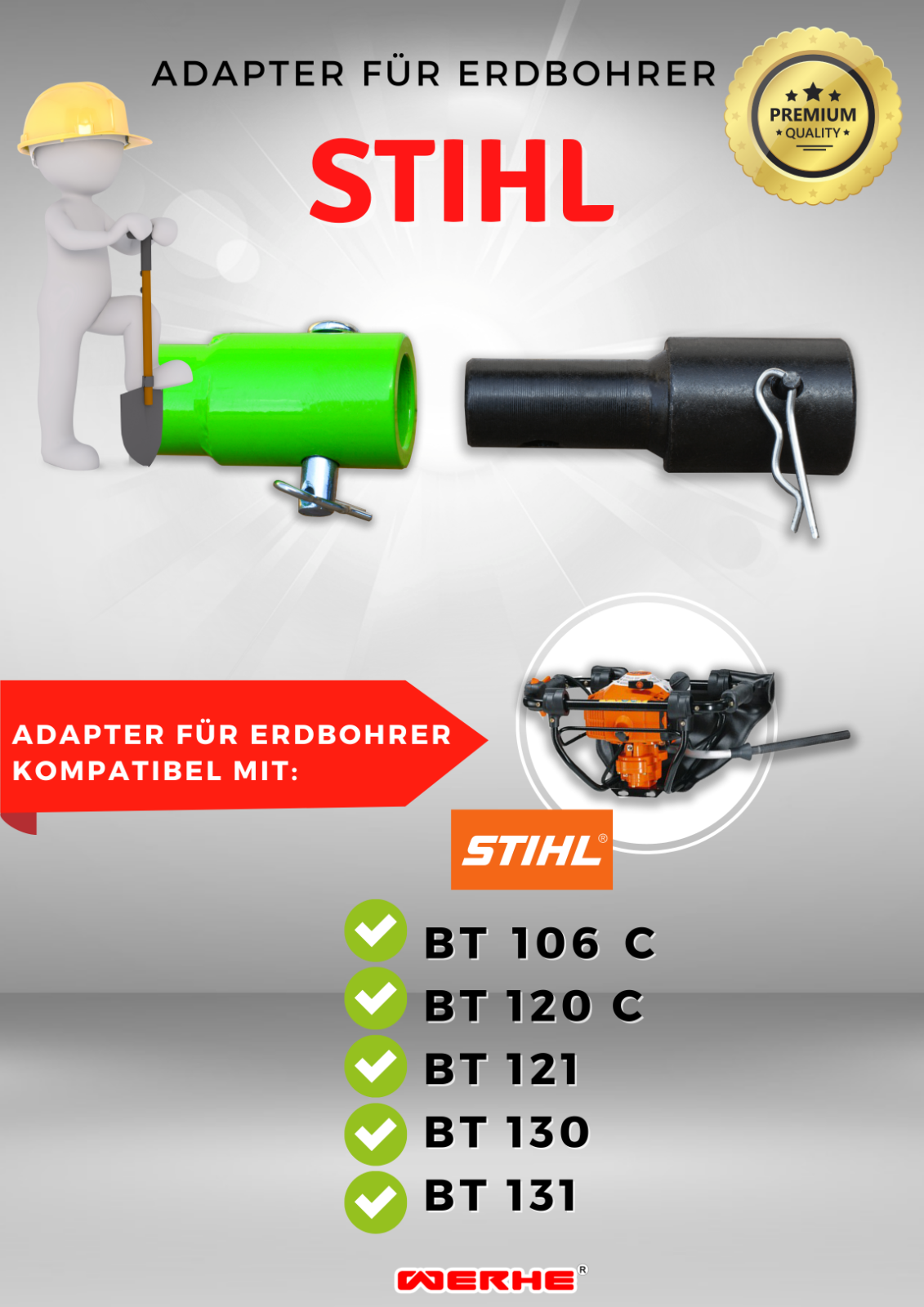 Adapter STIHL BT106C BT20C BT120 BT130 BT131 Erdbohrer Pfahlbohrer Bohrer