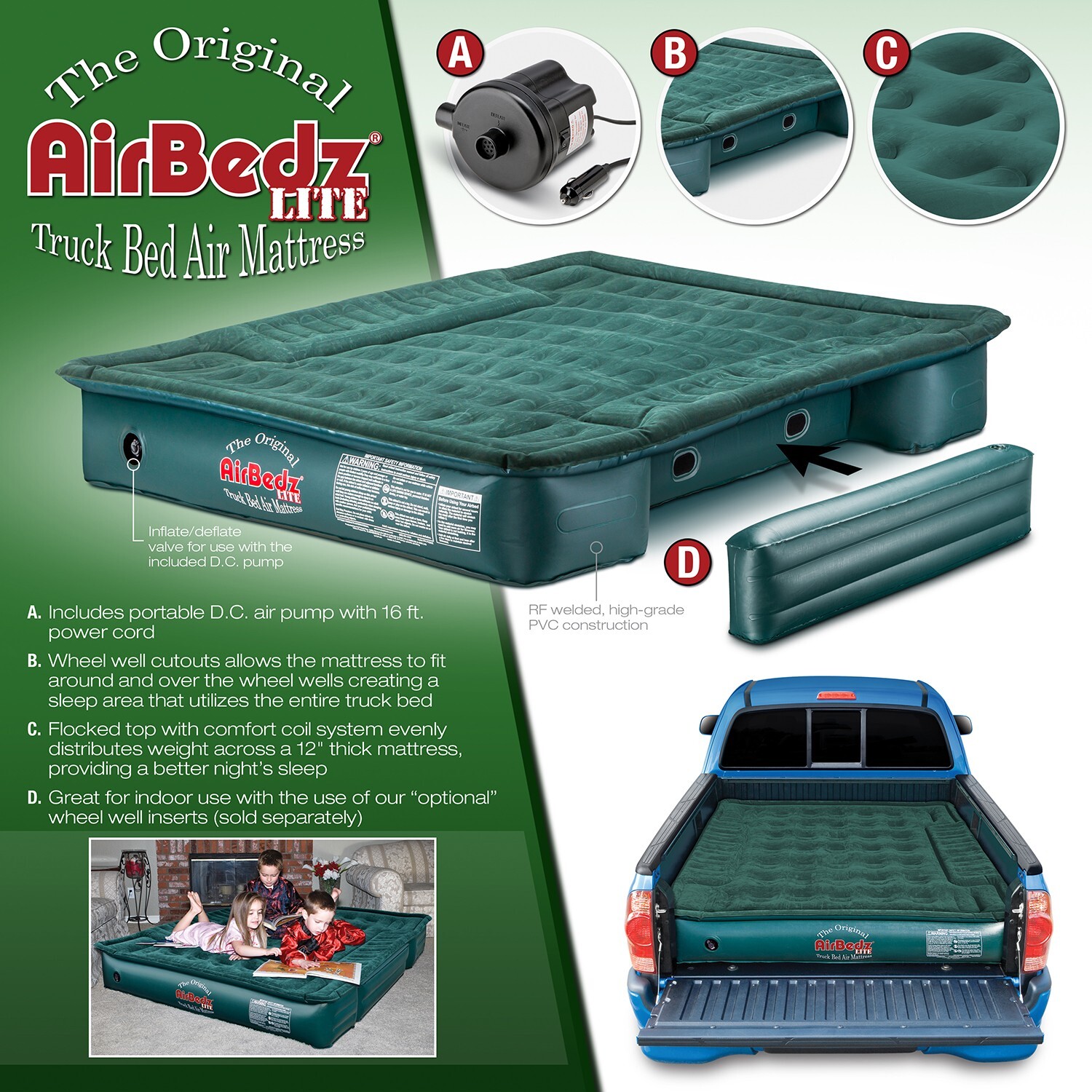 AirBedz Lite Overlanding Mid Size Truck Bed Camping Air Mattress fits 6'-6.5'