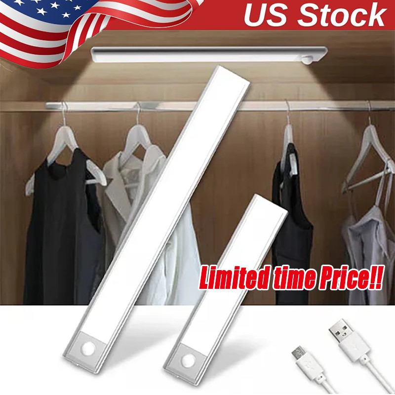 LED Motion Sensor Under Cabinet Closet Light USB Rechargeable Kitchen Lamp Strip