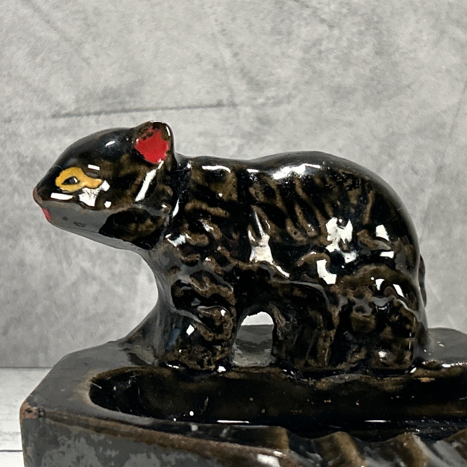 Vintage MCM Ceramic Black Bear Ashtray National Forest Japan 1950s Tobacco