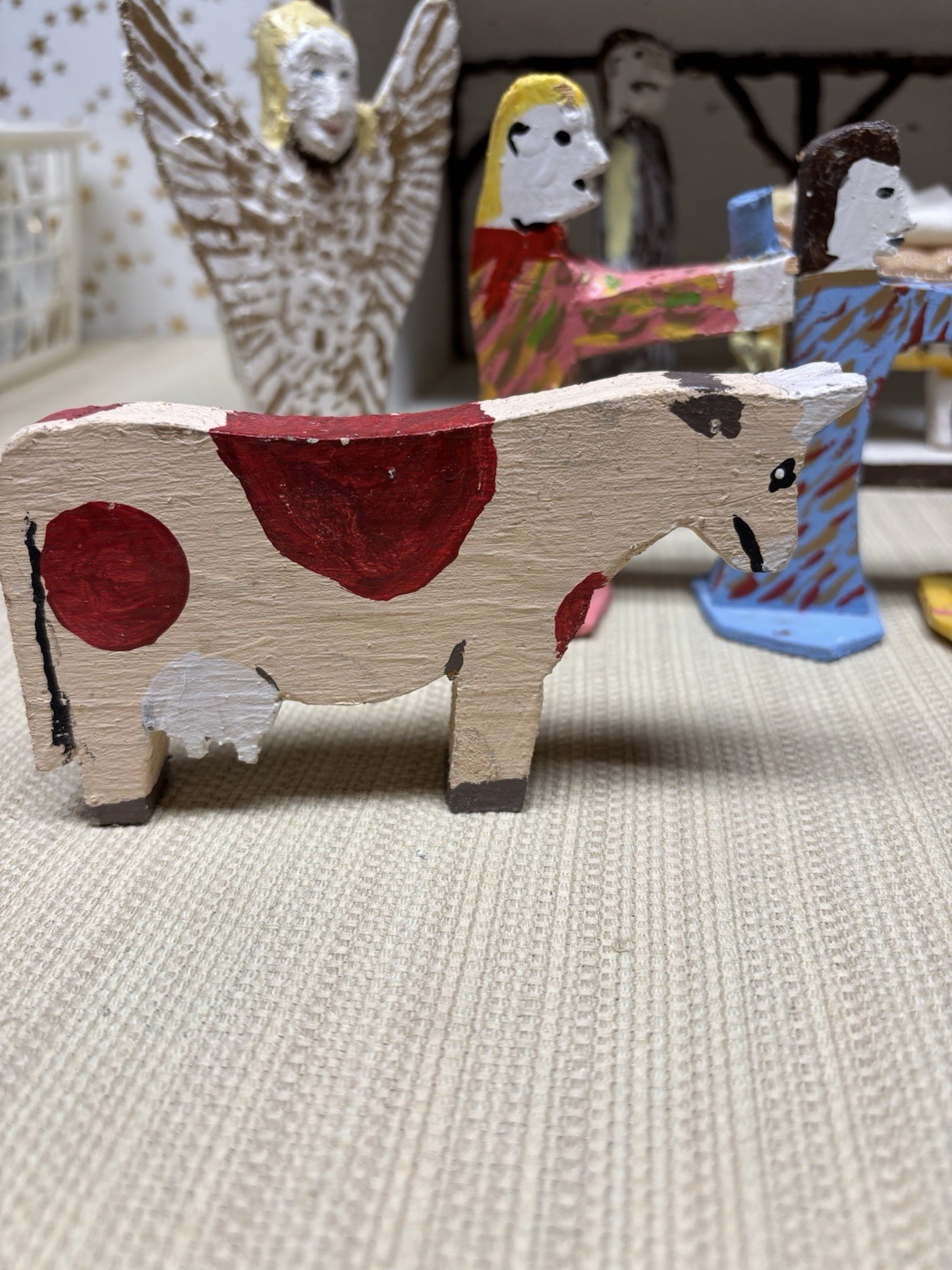 Folk Art William Holzman Tucson AZ Hand Painted Nativity Set Outsider Artist