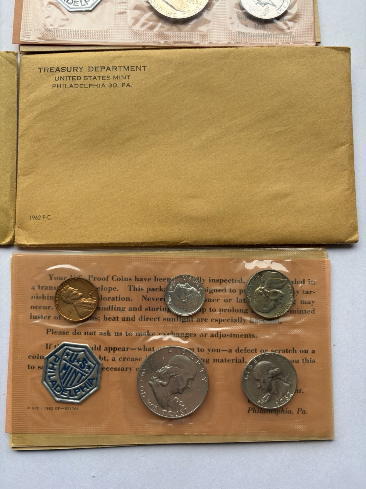 FRANKLIN HALF 1963 P U.S. MINT 90% SILVER PROOF SET 5 COINS & ENVELOPE & INSERT