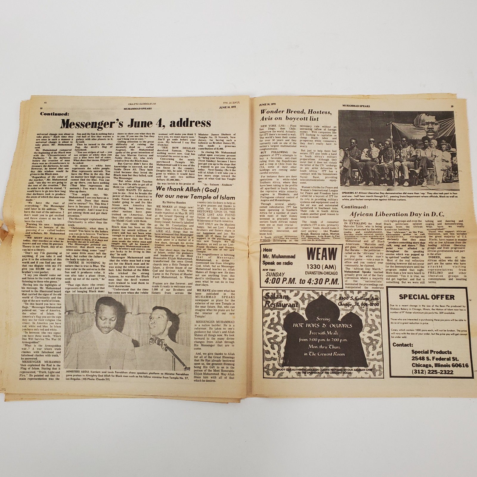 Vintage Muhammad Speaks Newspaper June 16 1972 Nation of Islam Black History