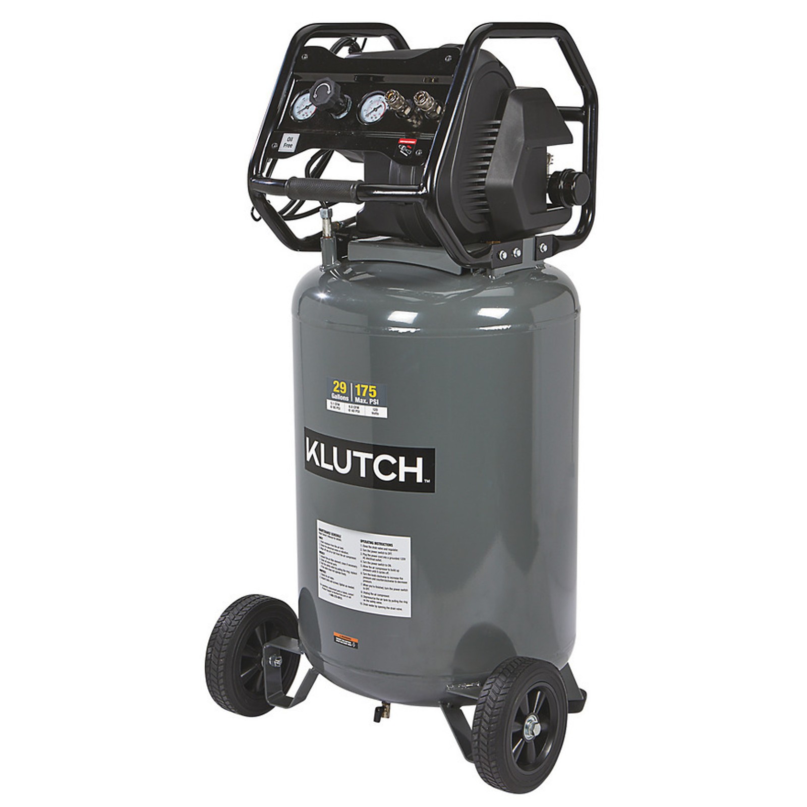 Klutch 29-Gallon Air Compressor, 2.5 HP, 120 Volts, 175 PSI