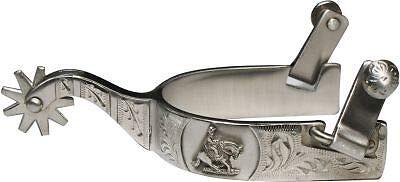Showman Stainless Steel Spurs w/ Embossed Reining Horse & Scrolling Design