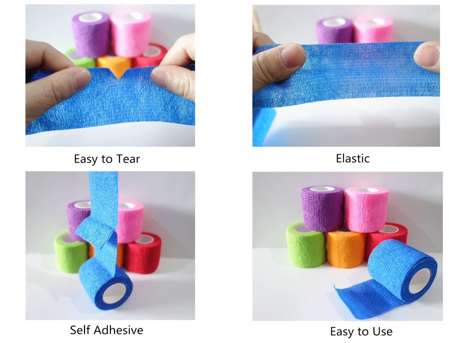 6 Pack Self Adhesive Bandage Wrap 2 Inch Vet Tape Elastic Cohesive Wrap