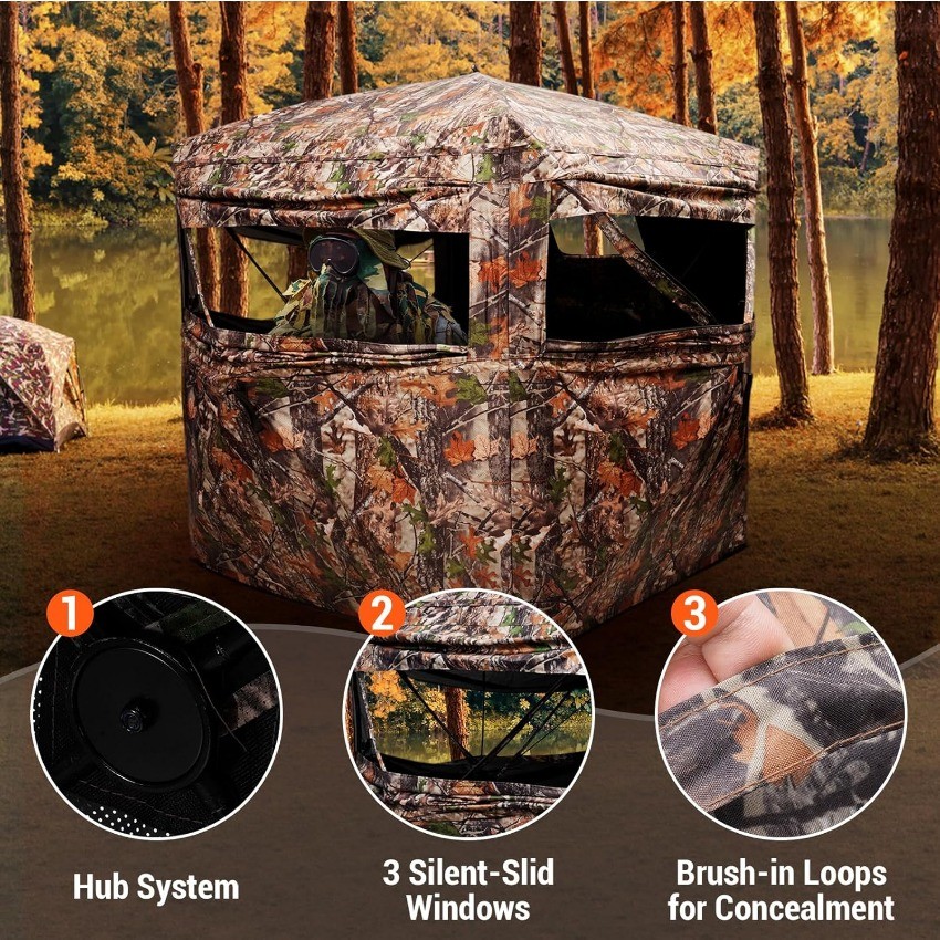 Hunting Blind 270/360 Degree See Through Ground Blind，2/3 Person 300D