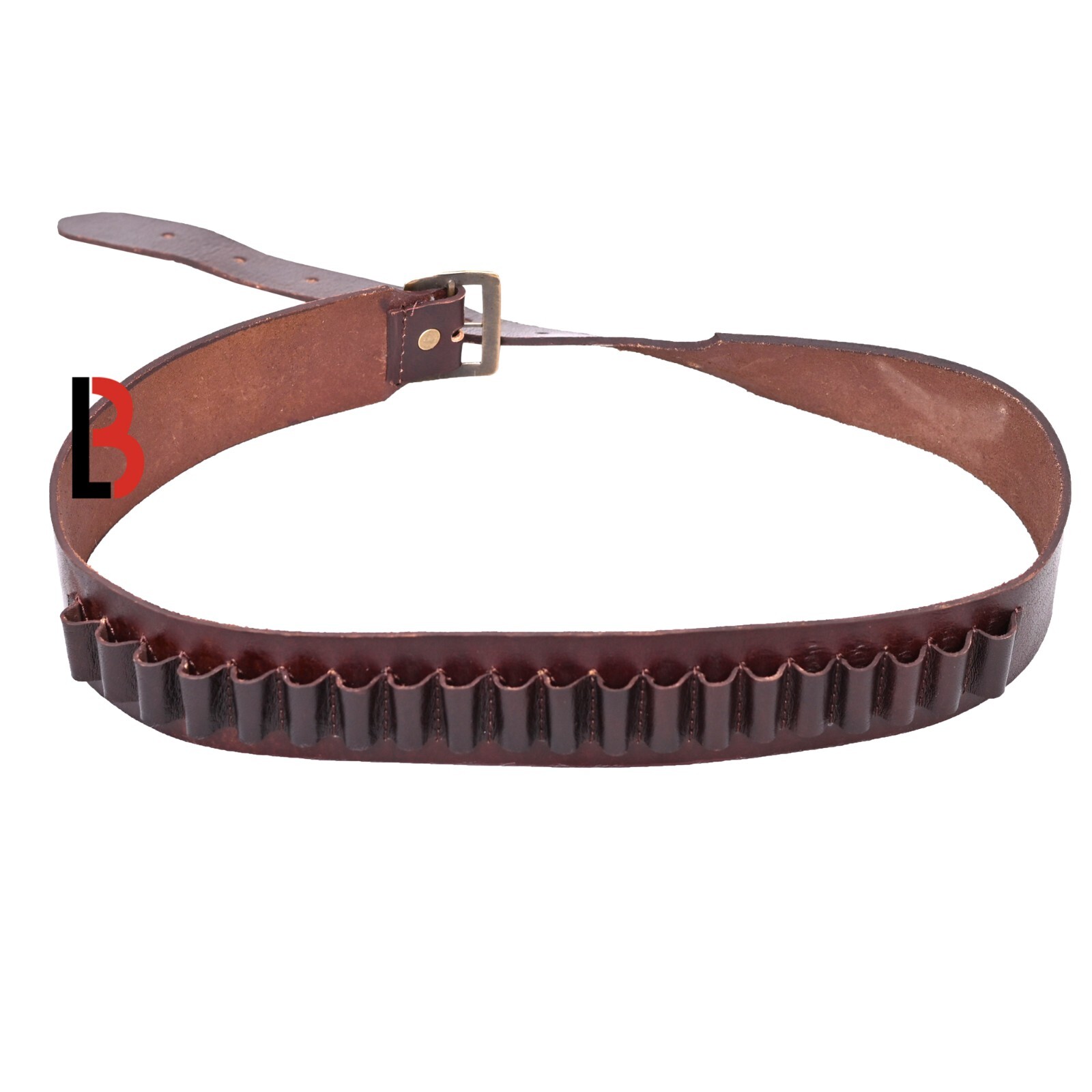 Cowhide Leather Adjustable Bandolier Cartridge Belt for.9MM / 38SPL, Vintage