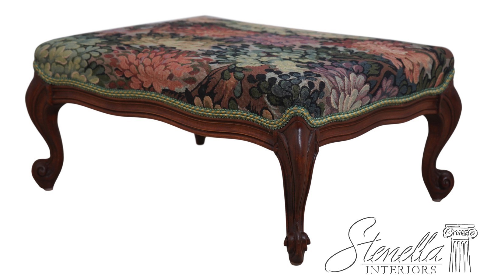 70447: Vintage Country French Mahogany Upholstered Footstool