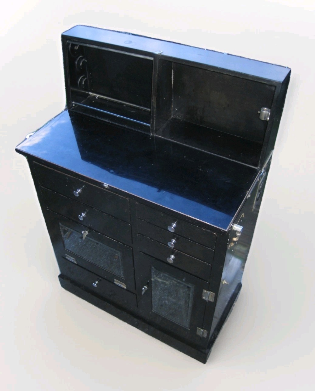 Antique Medical Podiatry Dental Metal Glass Cabinet w/ Bottles Electric Bosworth