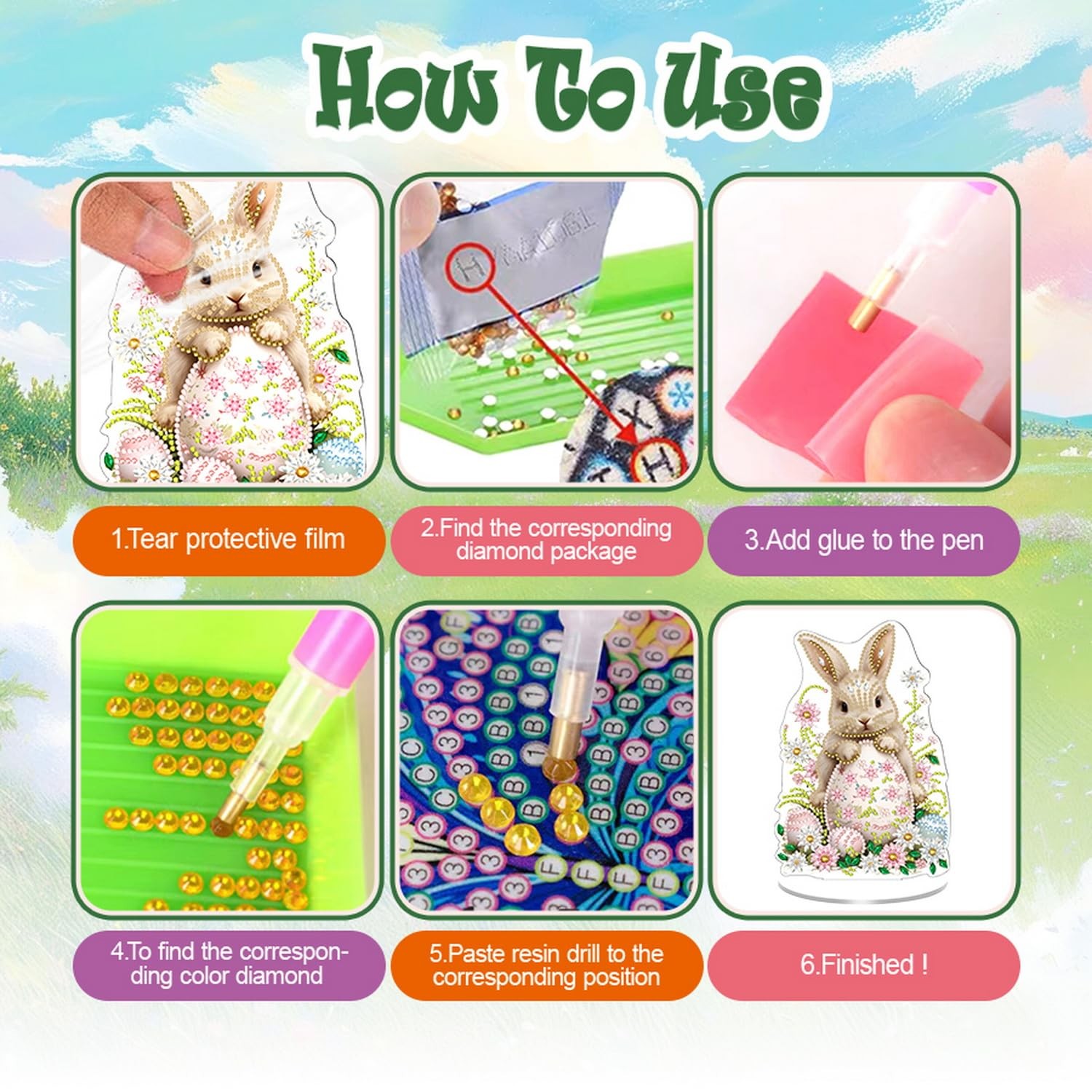 1 Pcs Easter Tabletop Diamond Painting Ornament Cute Bunny Eggs Flower Designs..