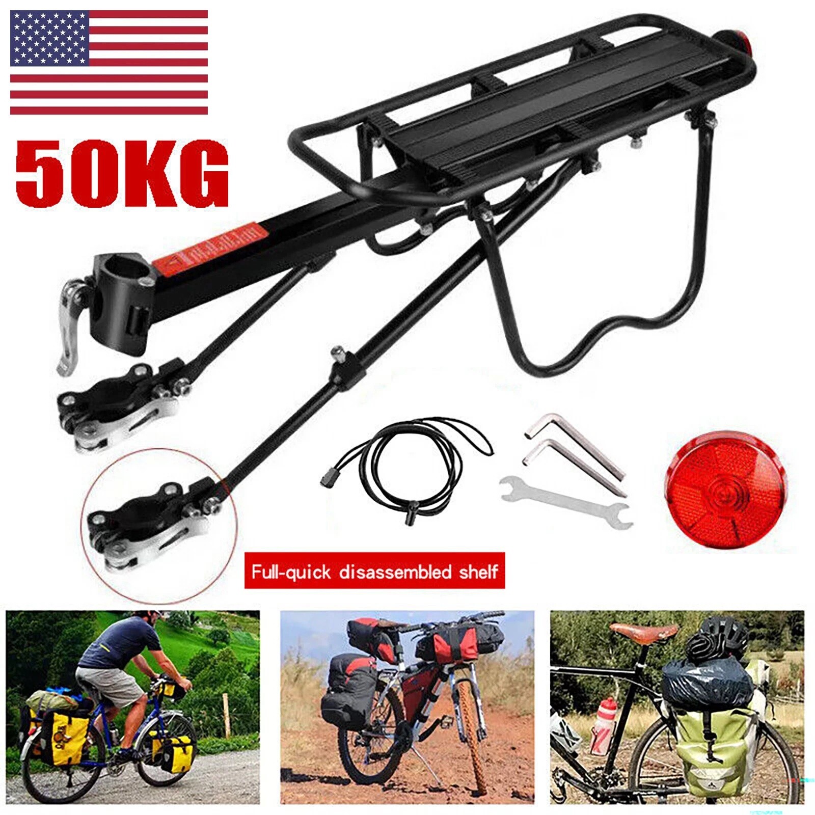 Rear Bike Rack Cargo Rack Alloy Luggage Carrier Bicycle 110 Lbs Capacity Holder