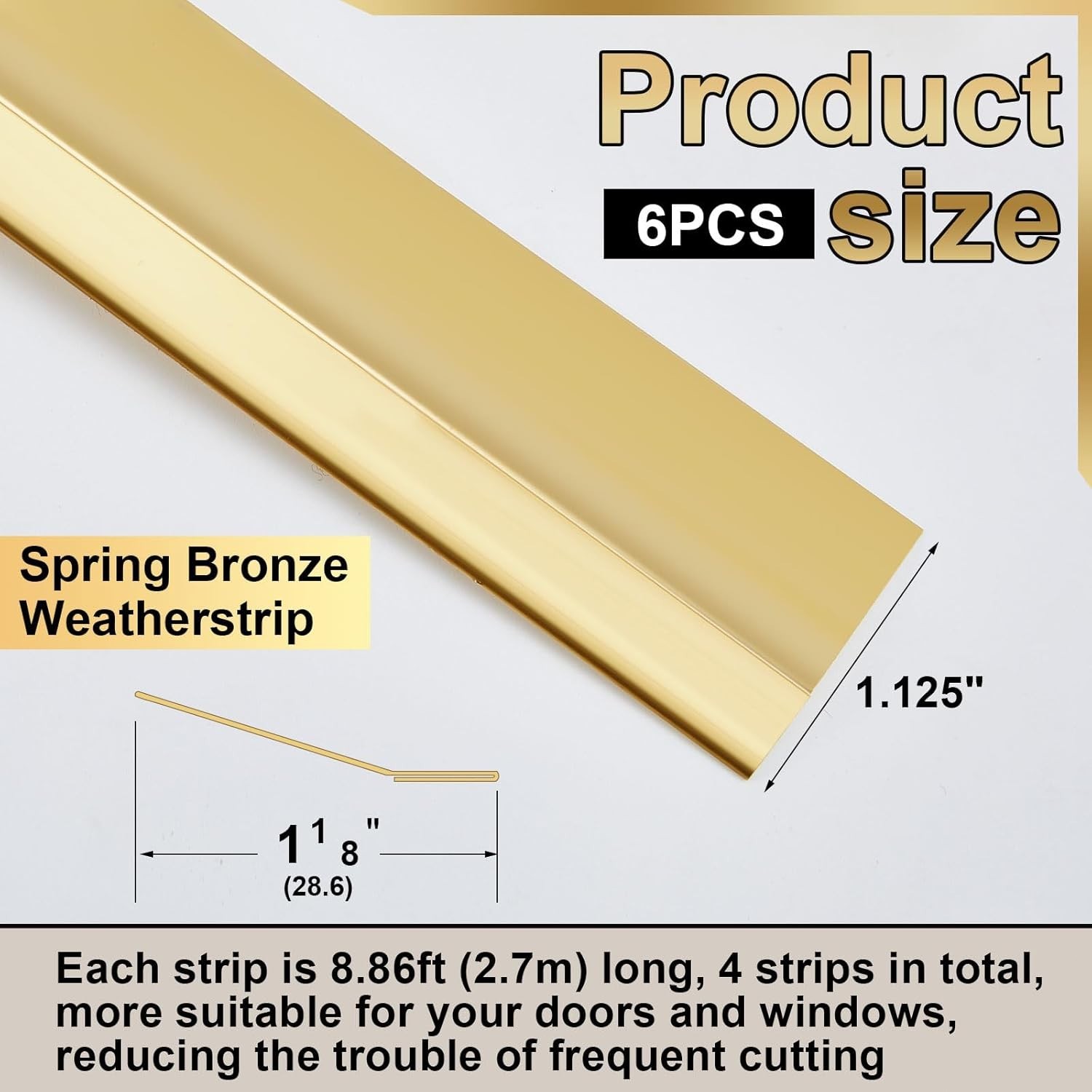 Spring-Loaded Bronze Weatherstripping, Metal Seal for Doors or Windows